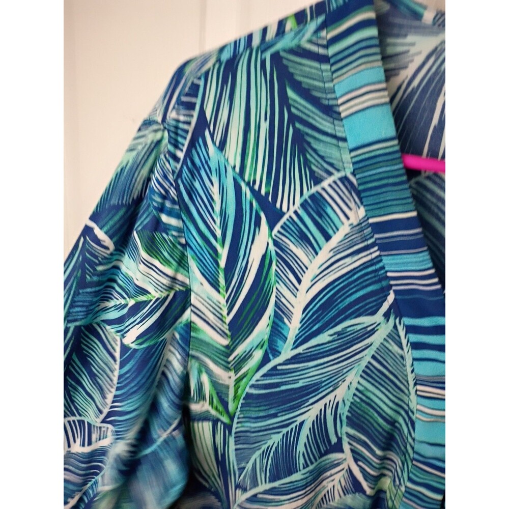 La Blanca Woman M* Tunic Swim Coverup Teal Leaf V Lace Front LS Stretch Beach - Picture 3 of 8